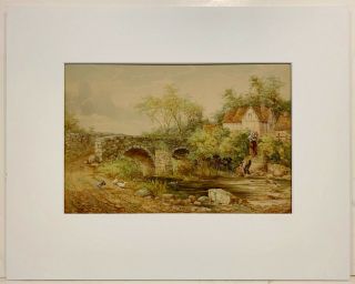 HENRY MURRAY 19th c.  British WATERCOLOR LANDSCAPE PAINTING Fetching Water 2