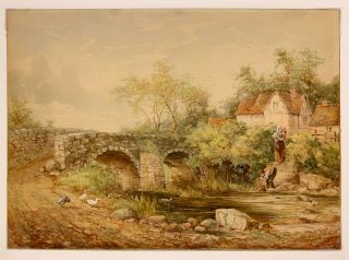 HENRY MURRAY 19th c.  British WATERCOLOR LANDSCAPE PAINTING Fetching Water 3