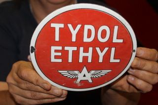 Tydol Ethyl Gasoline Flying A Gas Station Oil Porcelain Metal Sign