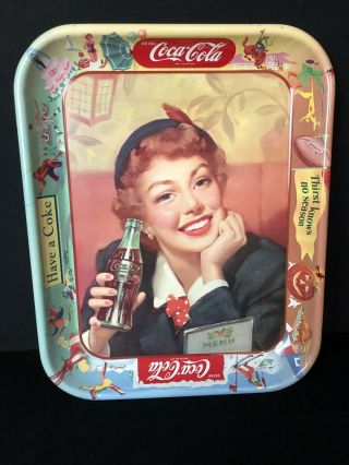 Vintage 1953 Coke Coca Cola Advertising Menu Girl " Thirst Knows No Season " Tray