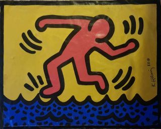 1987 Signed Keith Haring,  Painting On Canvas.  Untitled,  - Provenanace