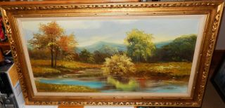 Cantrell Huge Oil On Canvas River Mountain Landscape Painting