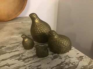 Vintage Brass Bird Quails Set Of Four (4) Partridge Figurines