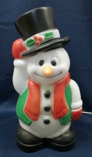 Vtg 18 " Frosty Snowman Blow Mold W/ Carrot Nose & Top Hat Christmas Lighted Xmas