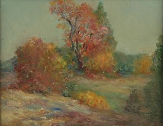 Vintage Early 20th Century Impressionist Oil Painting Autumn Landscape Scene