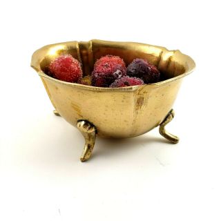 Vintage Brass Footed Bowl Approx 4 3/4 " X 3 5/8 " Dia X 2 1/2 " Tall.