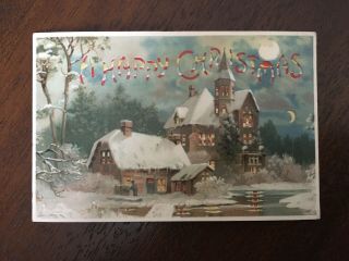 A Happy Christmas Postcard,  Hold To Light,  Winter Scene,  House Church At Water
