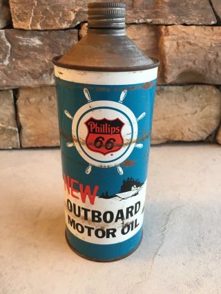 Vintage Phillips 66 Outboard Motor Oil One Quart Can Gas Garage Station Marina