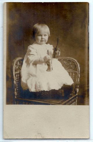 Girl Playing With Church Handbells,  Cannon Falls,  Minnesota; Photo Postcard Rppc