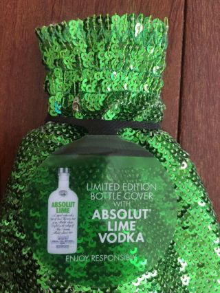 ABSOLUT Lime Vodka Limited Edition Bottle Cover 750 ml Green Silver Sequins 3