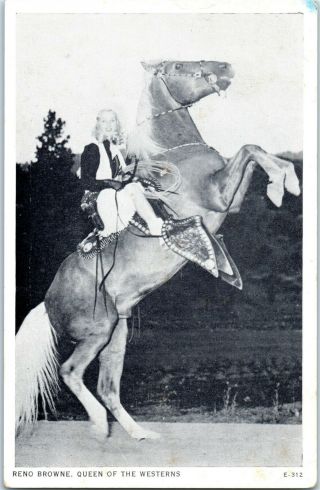 Postcard Reno Browne Queen Of The Westerns 1940s Hollywood Cowgirl Horse Chrome