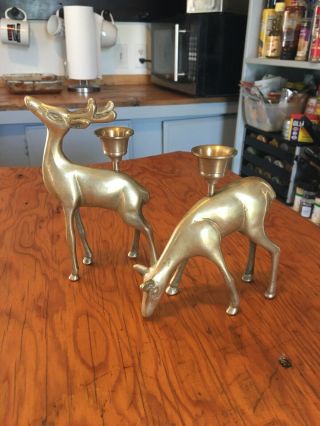 Vintage Brass Buck & Doe Taper Candle Holders.  2 Piece Set