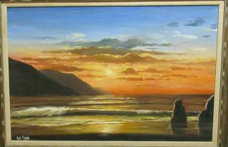 Bob Sheedy Huge Oil On Canvas Sunset Seascape Painting