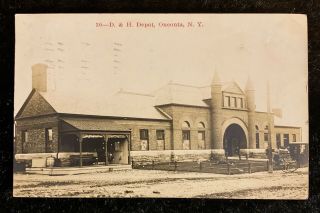 Rppc Photo Postcard 1910 D & H Railroad Train Depot Oneonta York Ny 39