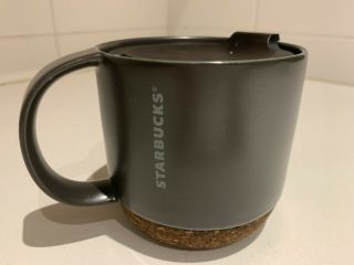 Starbucks Coffee Black 12 Oz Ceramic Mug With Cork Bottom & Travel Lid 2016