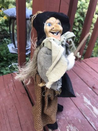 Halloween Witch Doll Norwegian Kitchen Hanging Broom Green 14 " Tall