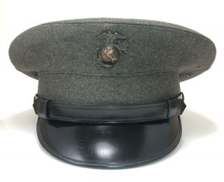 Wwii Usmc Marine Corps Kersey Wool Service Cap Visor Hat Alpha Cover Size 7 - 1/4