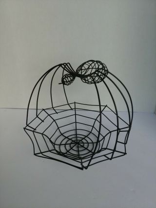 Halloween Spider Web Basket Of Metal Wire Candy Fruit Bowl Unique