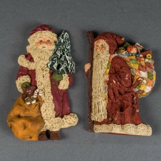 Set Of 2 Vintage June Mckenna Flat Back Santa Christmas Figurines 1982 & 1985