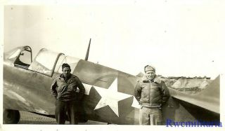 Org.  Photo: US Airmen Posed w/ P - 40 Fighter Plane on Airfield (1) 2