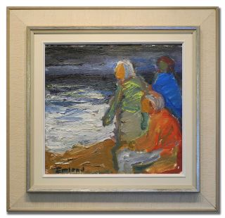 Einar Emland 1916 - 1994 /waiting For The Boats - Swedish Art Oil Painting