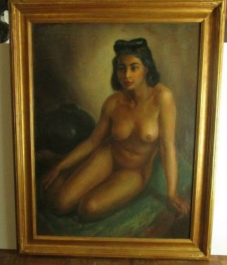 John Hubbard Rich American Oil Painting Nude Large Young Woman Female Model Pot