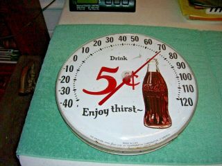 Vintage 5 Cent Coca - Cola Coke Round Thermometer Ohio Jumbo Dial As - Is