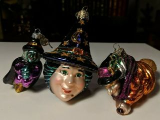 3 Old World Christmas Dept 56 Halloween Glass Witch Ornaments Owc Purple Hat