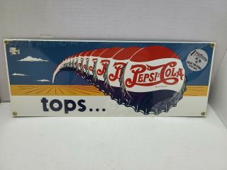 Ande Rooney Pepsi Cola Porcelain Sign Thick Heavy Brass Grommets 16 3/8 " Great