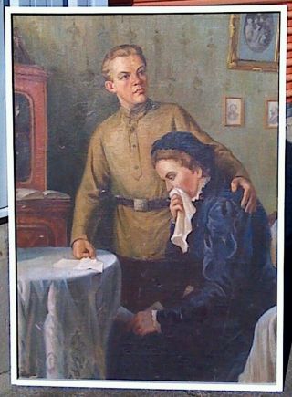 Victorian Genre Painting Oil Russian Communist Soviet Propaganda Lenin & Mother