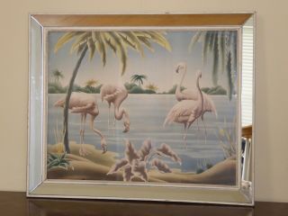 Vintage Mid Century Flamingo Picture By Turner Wall Mantle Mirror 33