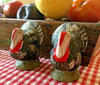 2 Vintage Paper Mache Thanksgiving Turkeys Candy Containers,  3 " Tall,  Great Cond