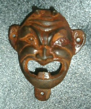 Old Cast Iron Devil Face Wall Mounted Bottle Opener