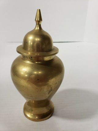 Vintage Solid Brass Urn Vase Ginger Jar With Lid 10 "
