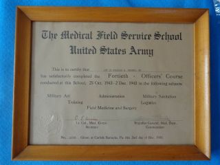 Wwii Ww2 Medical Field Service School Certificate Paper Work U.  S.  Army