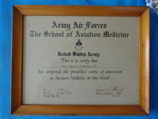 Wwii Ww2 Army Air Forces School Of Aviation Medicine Certificate Paper Work