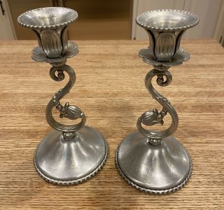 Vintage Farberware Hand Wrought Hammered Aluminum Candle Holders Pair