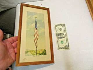 1942 Old Glory Us Flag Print By H.  S.  Roberts With Wood Frame & Glass 12.  75 " X6.  75