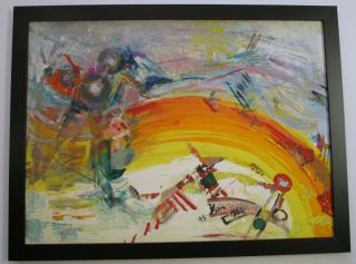 Mystery Artist Signed Abstract Expressionist Painting Modernism Surreal Vintage