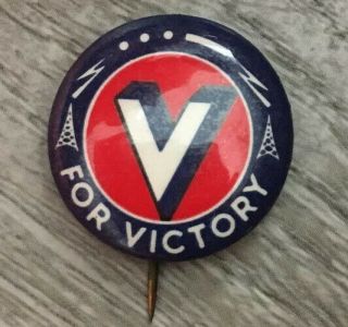 Vintage Ww2 Us V For Victory Red White Blue Pin Badge Award Pin Back Button