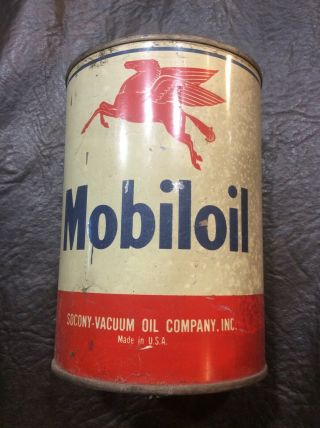 Vintage Mobiloil Socony - Vacuum Pegasus 1 Quart Oil Can,  Empty,  No Top