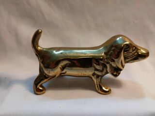 Vintage Brass Basschshund Figurine 3.  5 " X2 "
