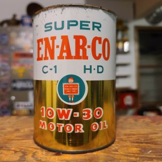 Vintage Enarco En - Ar - Co Motor Oil Can Quart Qt Metal Tin Empty