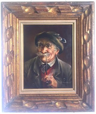 Early 20th Century Oil On Board,  Man With Pipe By J.  Lavalle