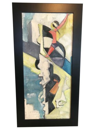 Mid - Century Figural Abstract Oil Painting By Simone De Virgile B.  1917 - D.  2015