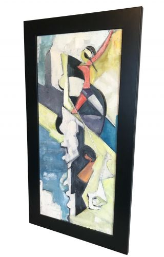 Mid - Century Figural Abstract Oil Painting by Simone de Virgile b.  1917 - d.  2015 3