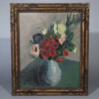 Vintage French Expressionist Oil Painting On Panel,  Bouquet Of Flowers,  Signed