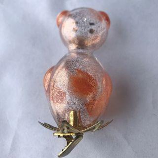 VIntage De Carlini Bear Christmas Ornament Clip Blown Glass Italy Orange Glitter 3