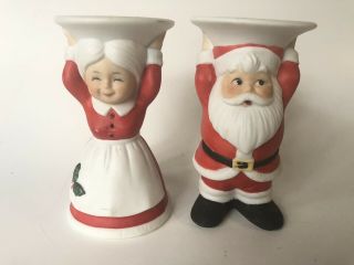 Vintage George Good 2 Mr & Mrs Santa Claus Candle Holders Eve Rockwell