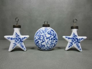 Set Of 3 Vintage Hand Painted Delft Holland Porcelain Blue Christmas Ornaments